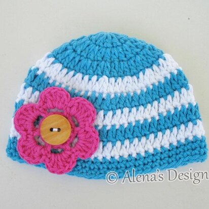 Crochet Stripe Baby Hat with Detachable Flower