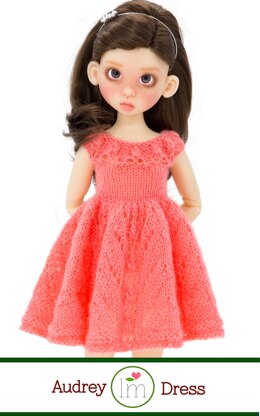 Audrey Dress for 17 inch bjd dolls by Kaye Wiggs. Doll Clothes Knitting Pattern.
