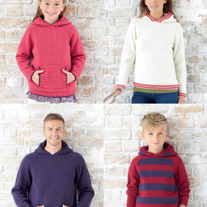 Family Hoodie Jumpers in Hayfield DK with Wool - 7256 - Downloadable PDF