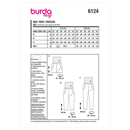 Burda Style Misses' Trousers and Pants B6124 - Paper Pattern, Size 8-18