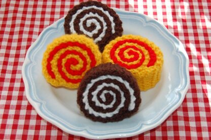 Knitting Pattern for Chocolate / Swiss Rolls / Cakes - Knitted Play Food