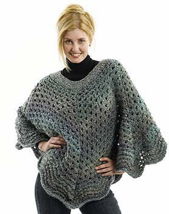 Poncho de Punto de Borde Festoneado - Regreso a Casa in Lion Brand Homespun