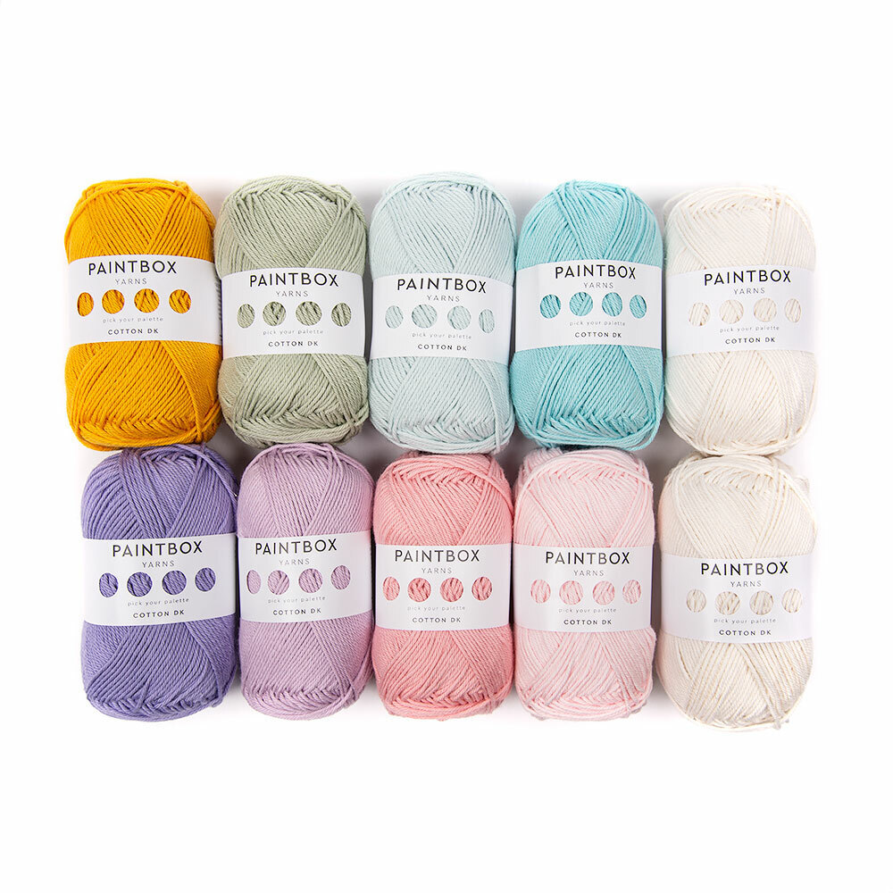 6 New +1 Skeins Paintbox Yarns 100% Cotton DK - Grey, Pink, and Blue