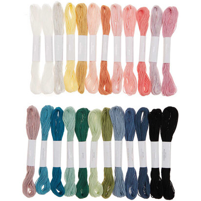 Baumwollsticktwist-Set „Bunt-Pastell“, 24 Stück, 100 % Baumwolle, 6-fädig, 22 verschiedene Farben