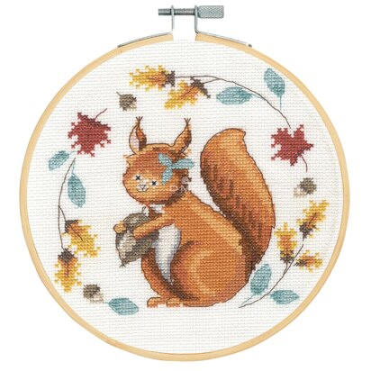 DMC Folk Squirrel Cross Stitch Kit - 18cm Diameter