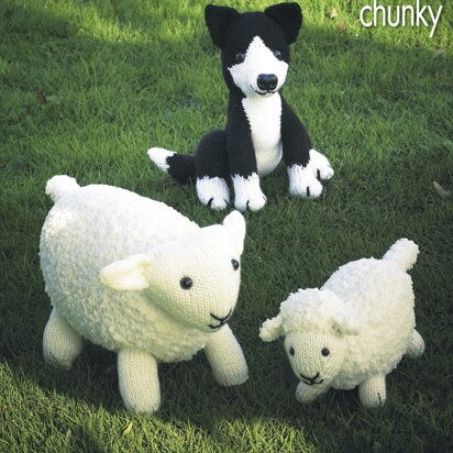 Sheep, Lamb and Sheepdog Toys in King Cole Chunky & DK - 9010 - Downloadable PDF