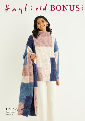 Sweater & Scarf in Hayfield Bonus Chunky Tweed - 10340 - Downloadable PDF