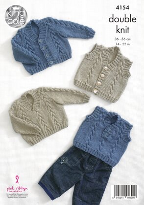 Waistcoat, Cardigan Slipover and Sweater in King Cole Baby DK - 4154 - Downloadable PDF