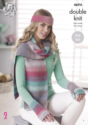 Scarves, Hat, Fingerless Gloves, Headband & Neck Warmer in King Cole Sprite DK - 4694 - Downloadable PDF