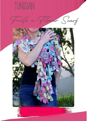 Tunisian Frills n Flowers Scarf