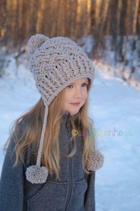 Chunky Diagonal Weave Pom Pom Slouch