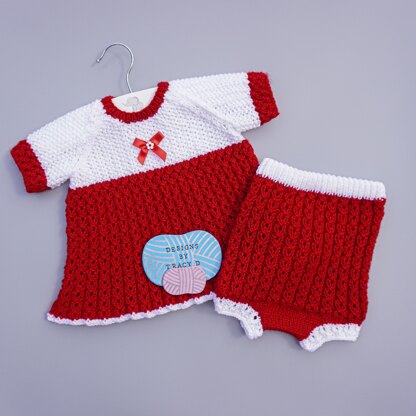 Eve Baby Dress & Pants knitting pattern 18 inch chest size.