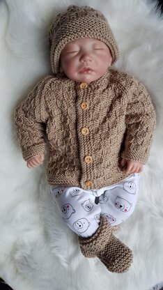 Thomas Baby Cardigan, Hat & Booties knitting pattern to fit 16" chest.