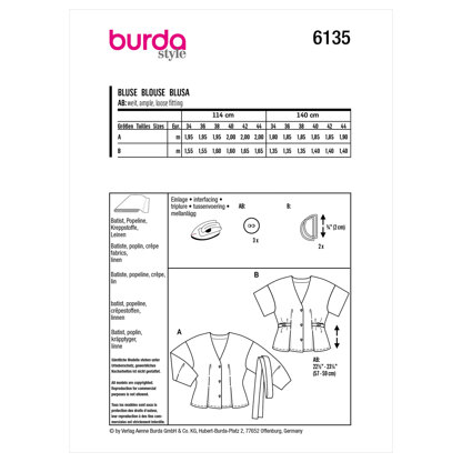 Burda Style Misses' Blouse B6135 - Paper Pattern, Size 8-18