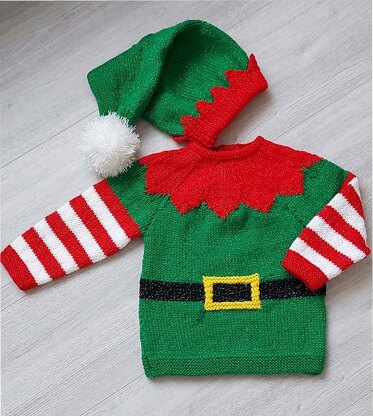 Childs Yoked Elf Sweater & Hat 18 - 22"  BB054