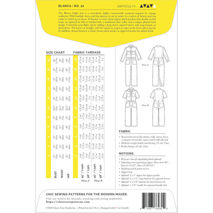 Closet Core Patterns Blanca Flight Suit CCP022 - Sewing Pattern