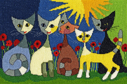 Bothy Threads Five Cats Cross Stitch Kit - 28cm x 19cm