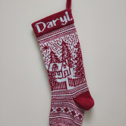 Personalised Fairisle Nordic Winter Forest Scene Christmas Stocking