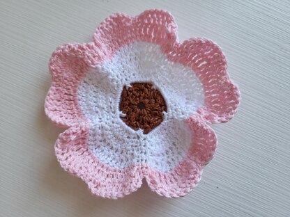 Pink and white crochet flower