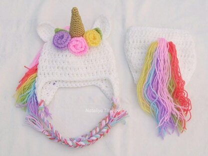 Rainbow Unicorn Baby Hat and Diaper Cover Set