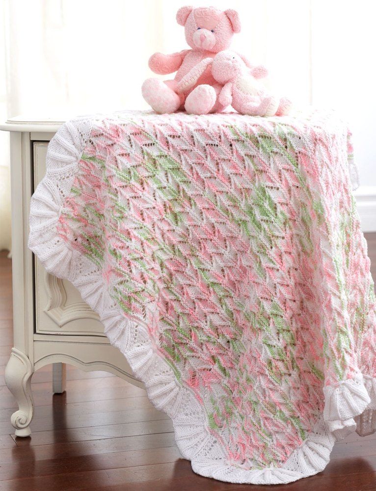 Cable And Lace Blanket in Bernat Baby Sport, Knitting Patterns