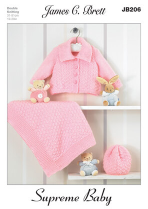 Bonnet, Blanket and Jacket in James C. Brett Supreme Baby DK - JB206