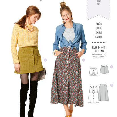 Burda Style Misses' Skirts, Front Fastening, Mini or Midi Length with Pocket Variations B6252 - Paper Pattern, Size 8-18