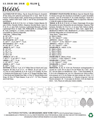 Butterick Clothes For 18 Doll B6606 - Sewing Pattern