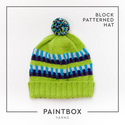 Block Patterned Hat - Free Knitting Pattern in Paintbox Yarns Wool Worsted - Downloadable PDF