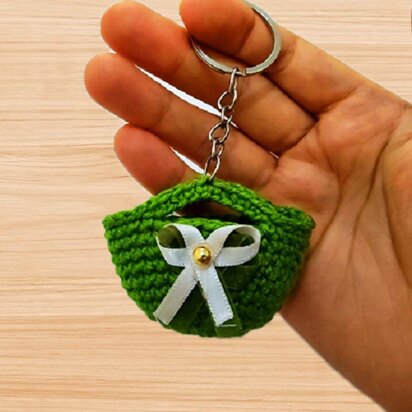 A crochet bag keychain