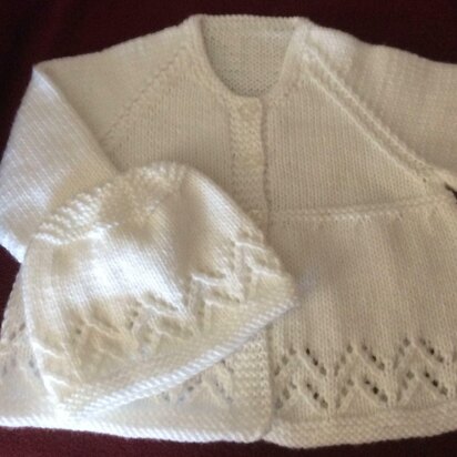 Lacy Chevron Matinee Jacket & Toque in Rico Baby Classic DK