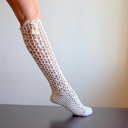 Knee high lace socks slippers