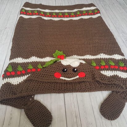 2in1 Hooded Christmas Blanket Christmas Pudding Afghan