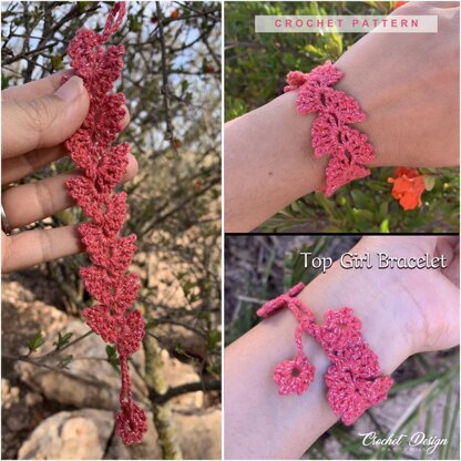 Top Girl Bracelet Crochet Pdf Pattern - Boho Cuff