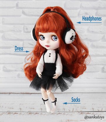 Music Panda outfit for Blythe doll