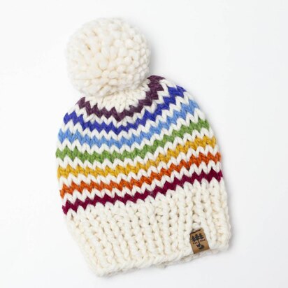 Rainbow Chunky Pompom Hat