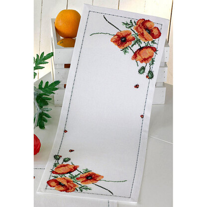 Permin Poppy Table Runner Cross Stitch Kit - 24cm x 66cm