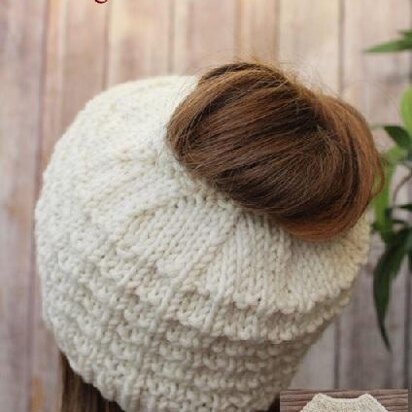 Kitting pattern messy bun hat, ponytail hat, running hat,  #498