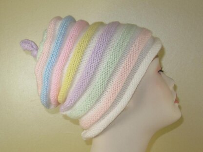 Candy Stripe Roll Brim Beehive Topknot Slouch