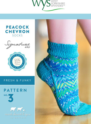 Peacock Chevron Socks in West Yorkshire Spinners Signature 4 Ply - Downloadable PDF