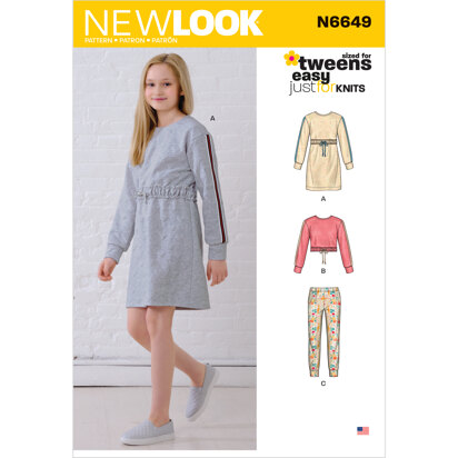 New Look N6649 Girls' Knit Dress, Top, Joggers 6649 - Paper Pattern, Size 3-4-5-6-7-8