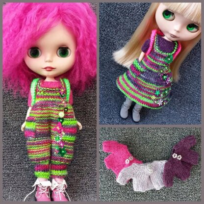 Blythe Romper Rumper, pinafore dress and cardigan