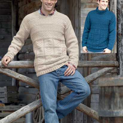 Round Neck and Stand Up Neck Sweaters in Hayfield Bonus Aran with Wool - 7251 - Downloadable PDF