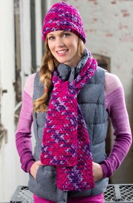 Woven Stitch Hat & Scarf in Red Heart With Love Multis - LW3319