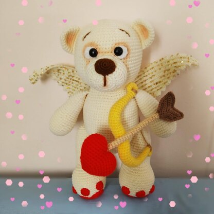 Valentine bear Crochet Pattern, Teddy Amigurumi Pattern, Cupid Bear amigurumi pattern, Heart pattern (English, Deutsch, Français)