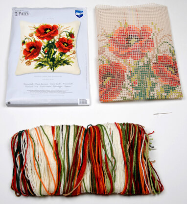 Vervaco Bunch of Poppies Cushion Front Chunky Cross Stitch Kit - 40cm x 40cm