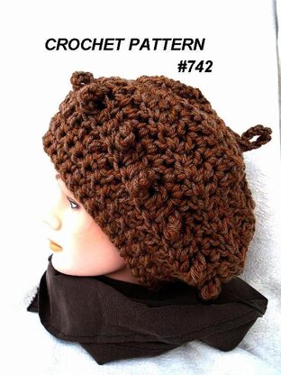 742 Crochet Slouchy Hat, Crochet Pattern,