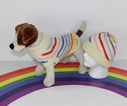 Chunky Swirl Stripe Dog Coat & Matching Beanie Hat