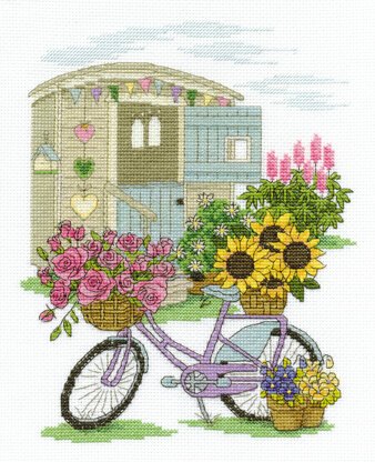 DMC Flowery Bicycle 14 Count Cross Stitch Kit - 21.6cm x 30.5cm