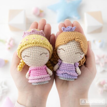 Princess crochet pattern amigurumi doll mini crochet amigurumi pattern princesses PDF Mini Kingdom fairy tale ebook tutorial by AradiyaToys (Olka Novytska)